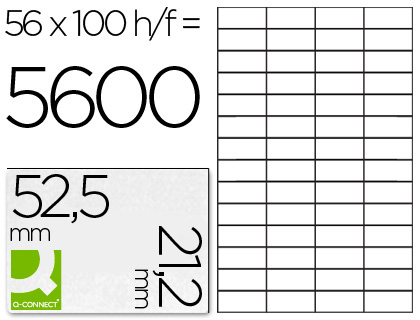 CJ100 hojas A4 5600 etiquetas adhesivas Q-Connect 52,5x21,2mm.  ILC